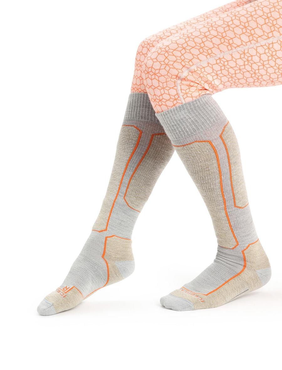 Women's Icebreaker Merino Ski+ Light Over the Calf Socks Blizzard Heather / Snow | CA 1510FDNM